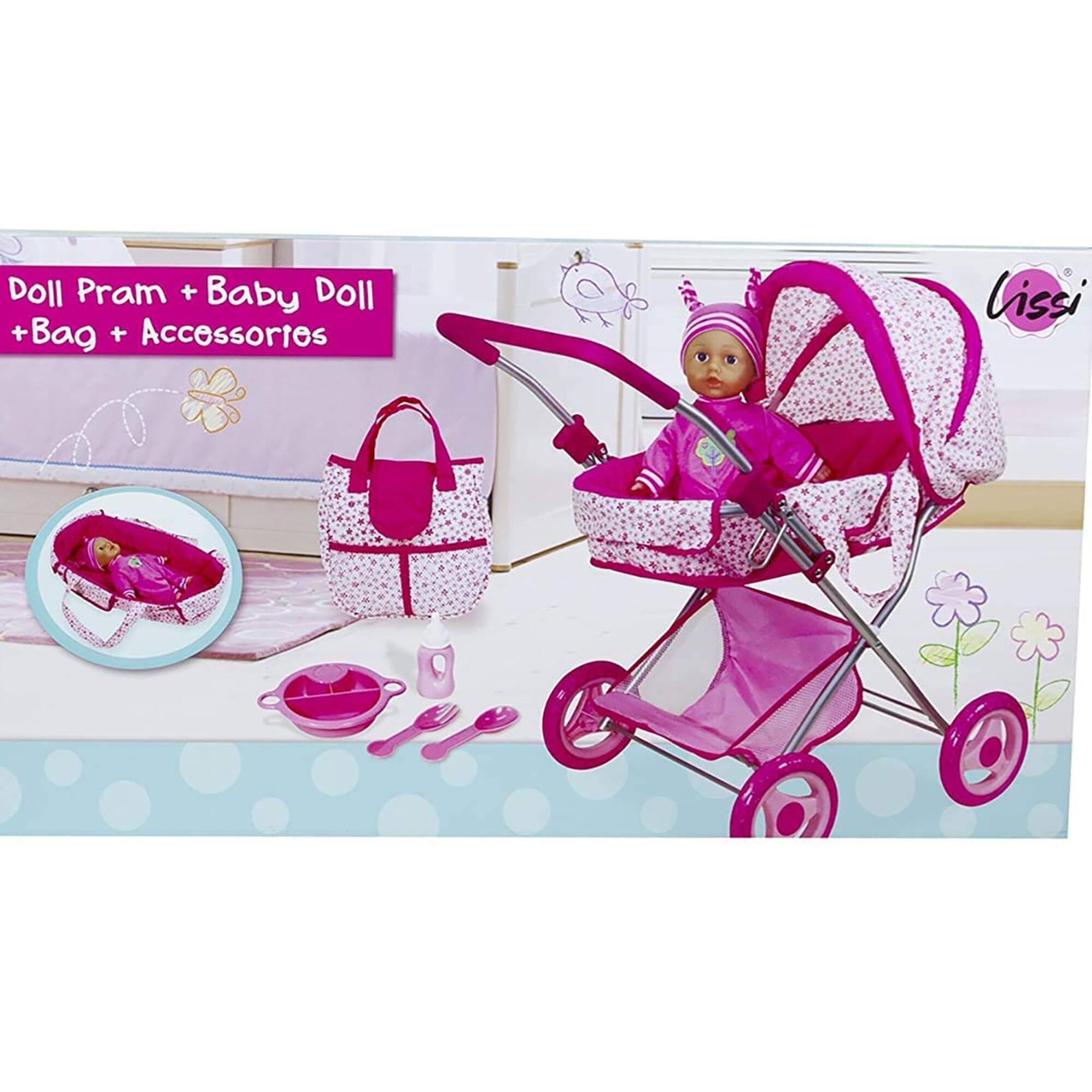 Lissi Dolls Deluxe Doll Pram with 13" Baby Doll